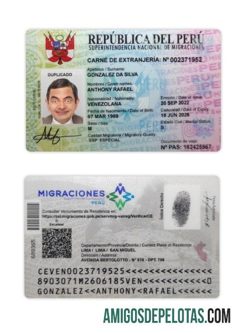 Peru National ID Card exemplo